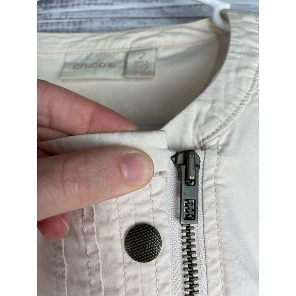 Chico’s Asymmetrical Zip Up Jacket Light Pink size 2 or Large Moto Career Office - Picture 6 of 9